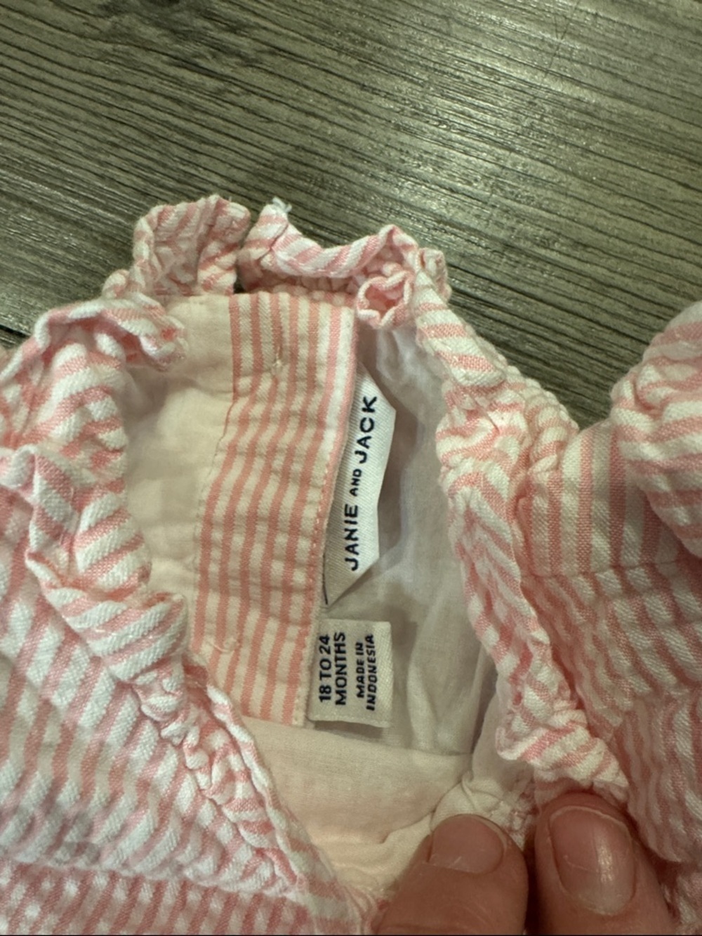 Janie and Jack Pink Striped Seersucker Ruffle Romper. 18-24m. Like new! - Picture 2 of 5